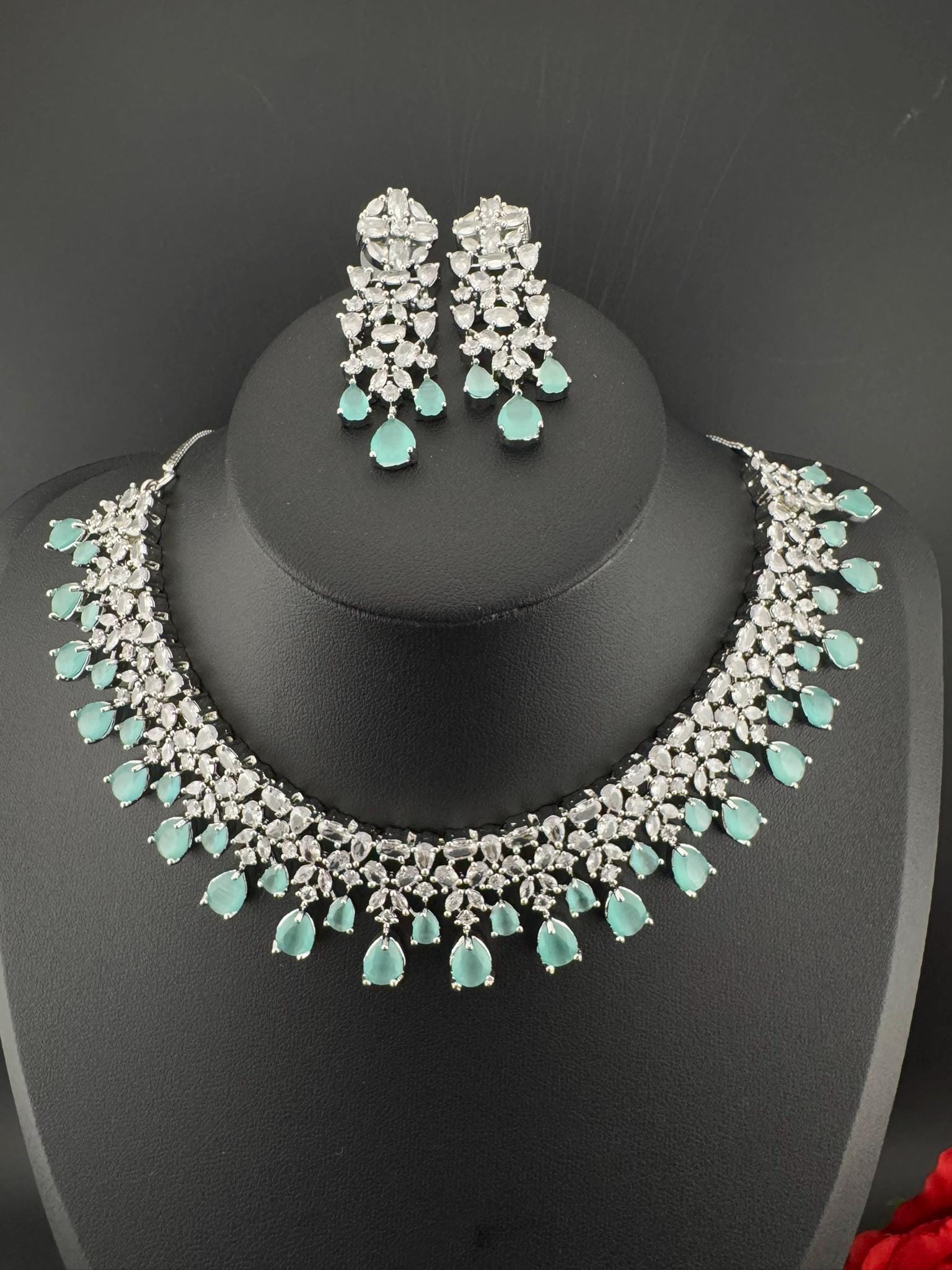 Premium American Diamond, Cubic Zirconia collar Necklace with earrings