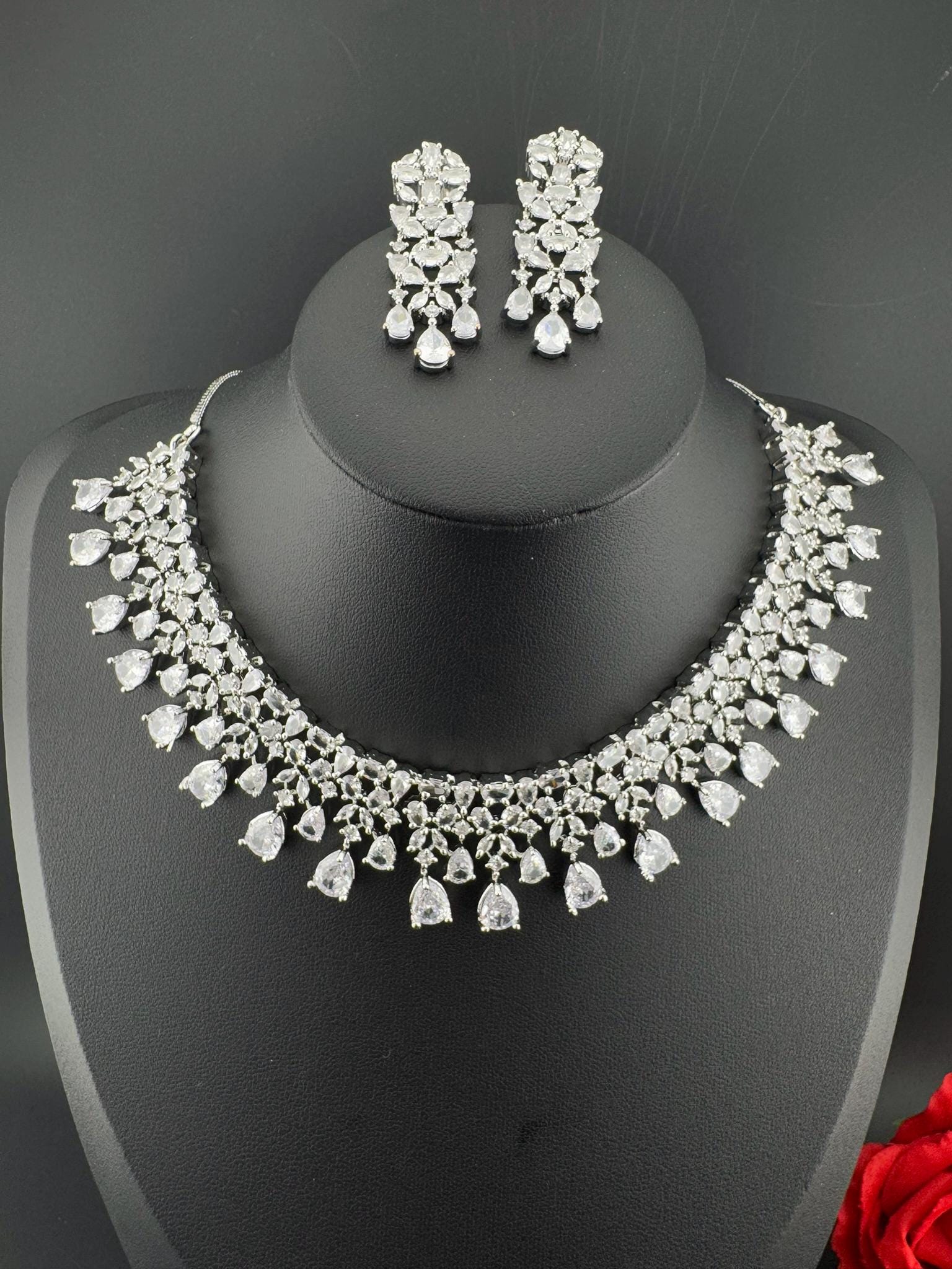 Premium American Diamond, Cubic Zirconia collar Necklace with earrings