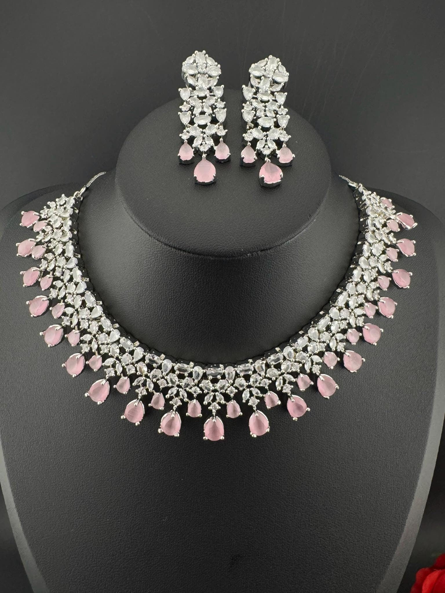 Premium American Diamond, Cubic Zirconia collar Necklace with earrings