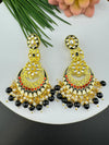 Minakari Black and Gold Chand Bali with Kundan and pearls earrings