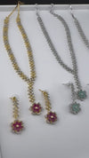 Premium Quality American Diamond/Cubic Zirconia, Crystals, Silver Polish Long Necklace set with Long earring/Indian jewelry/Bridal Necklace