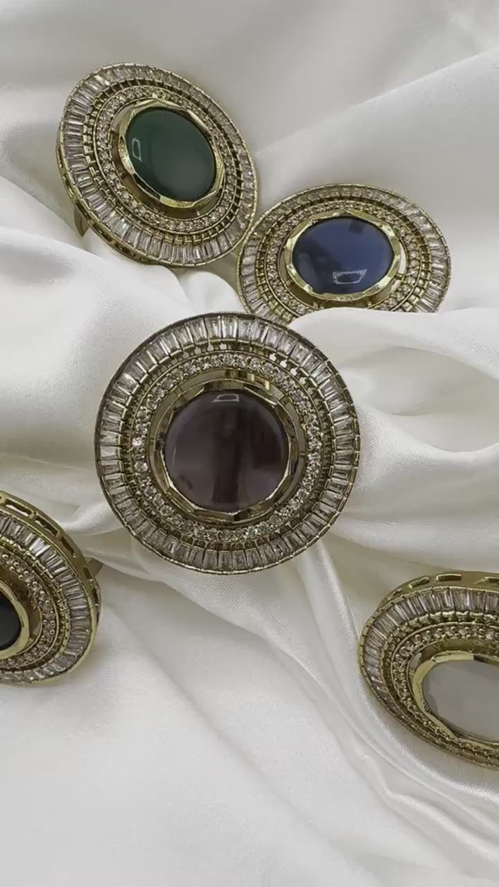 Monalisa stone, CZ Adjustable Finger Ring