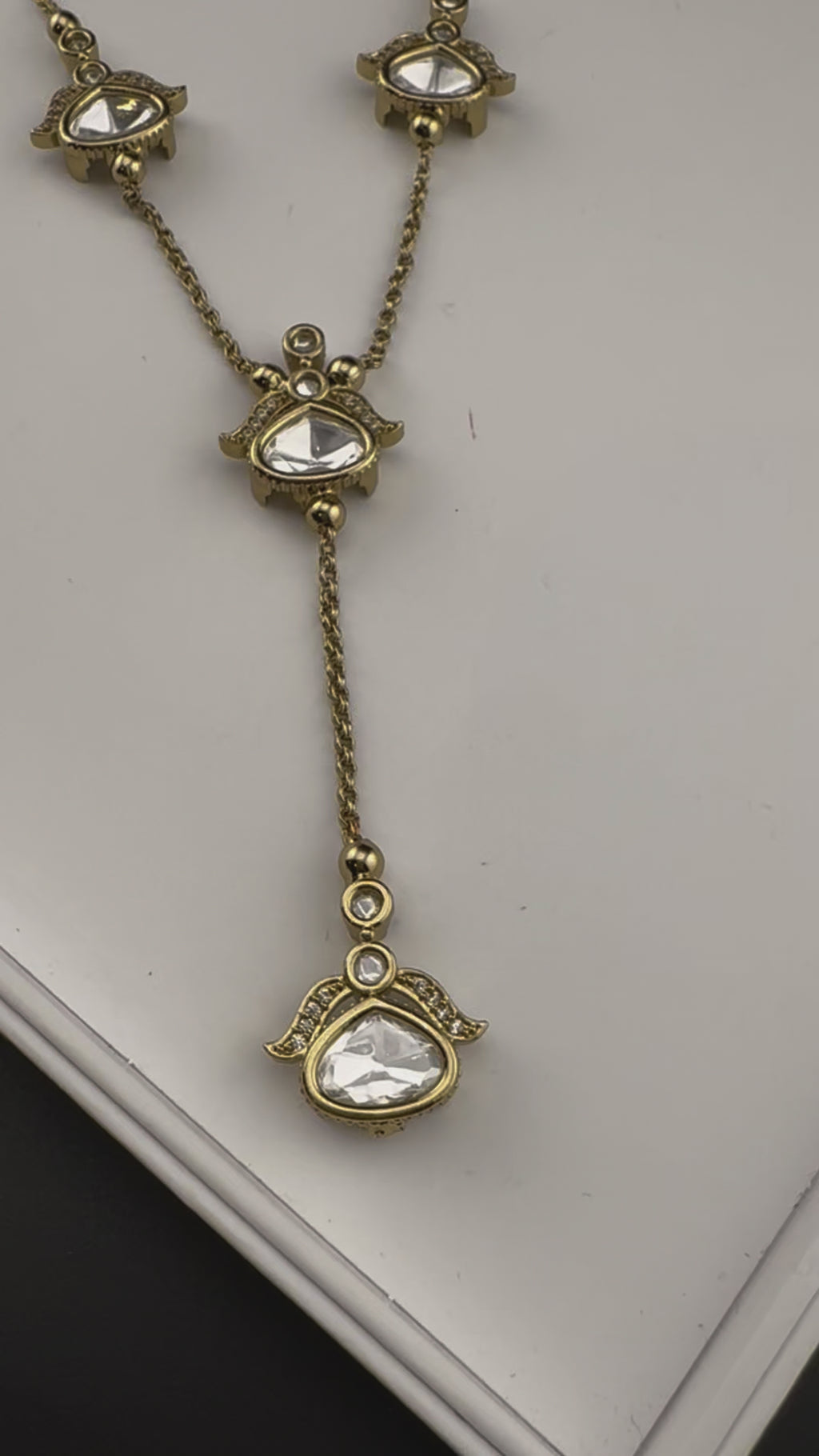 Premium quality Matt gold Uncut moissanite Kundan Sleek Long charms Necklace with studs earrings/Teens long sleek necklace/Bridesmaids gift