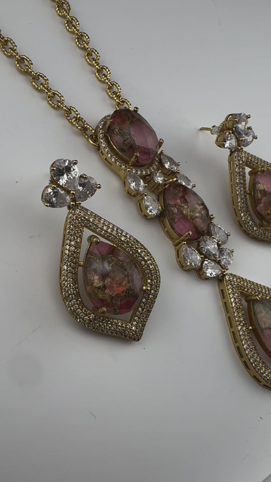 Premium Quality Marble stone and CZ with drop earrings is a Designer long pendant set/Indian jewelry/Bridesmaid gift/Lightweight jewelry