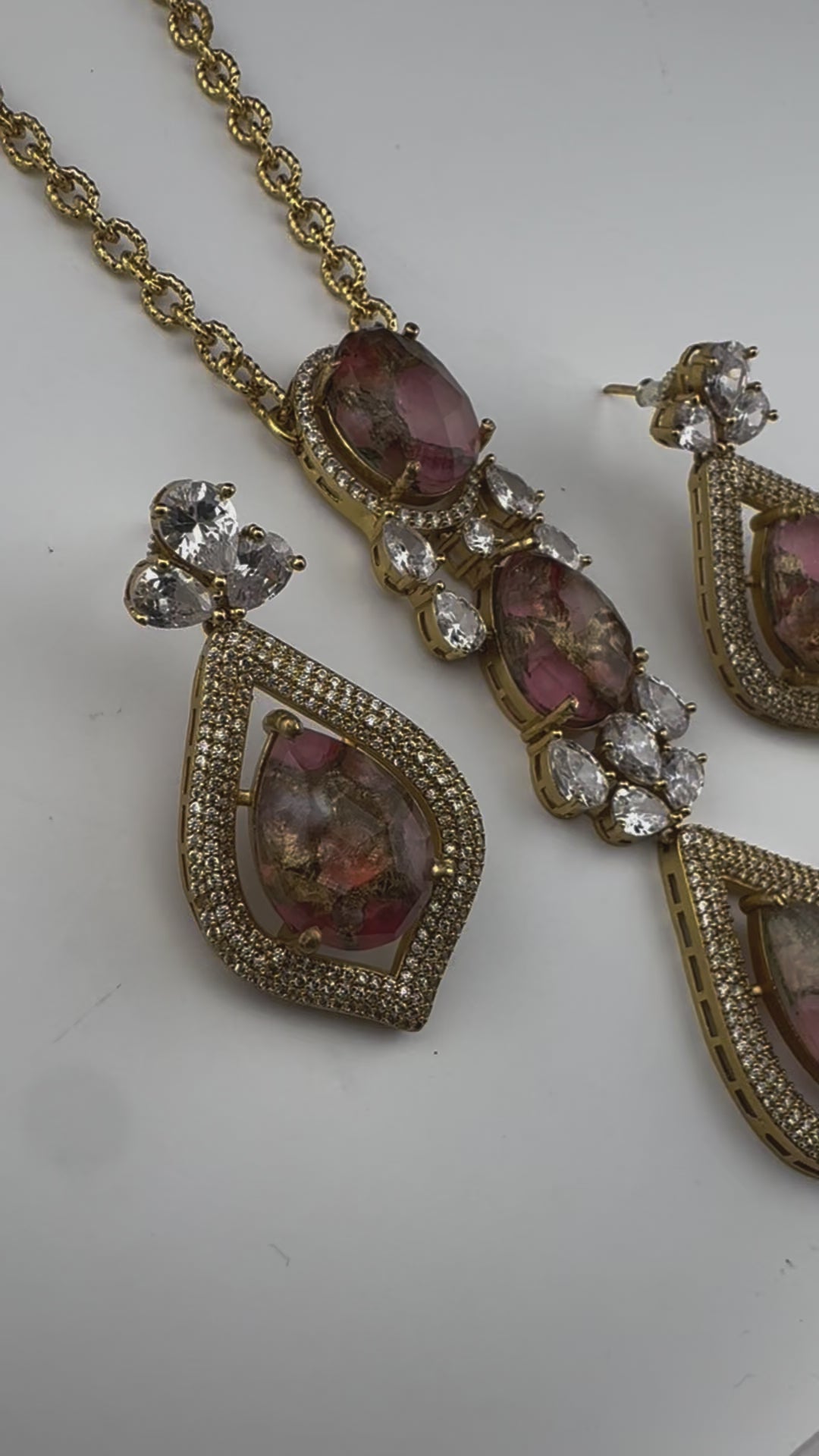 Premium Quality Marble stone and CZ with drop earrings is a Designer long pendant set/Indian jewelry/Bridesmaid gift/Lightweight jewelry