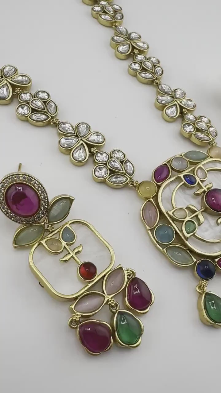 Amrapali inspired, Premium Quality Inlay work on MOP long Necklace