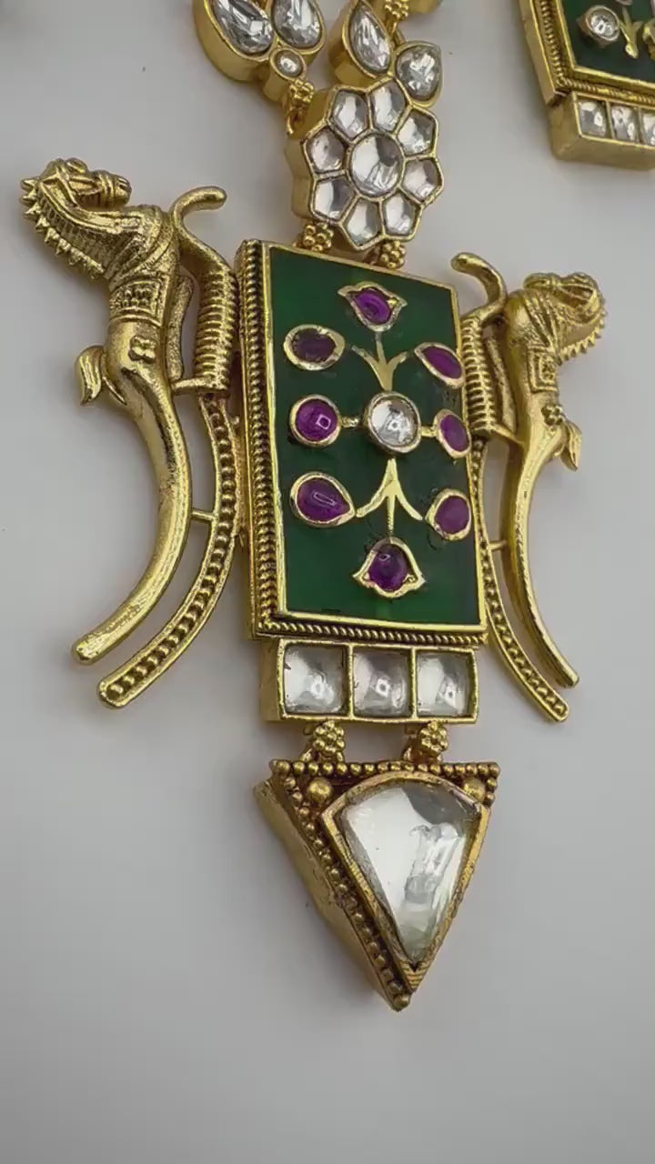 Green Amrapali Inspired, Premium Quality Inlay work on natural stone long Necklace