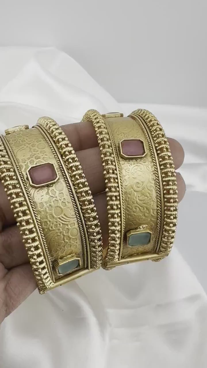 Amrapali inspired Designer Openable Broad bangle in Matt Gold finish set of 2