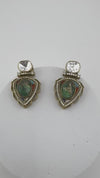 Premium designer stud earrings, with Uncut Kundan, CZ and Doublet Marble stone
