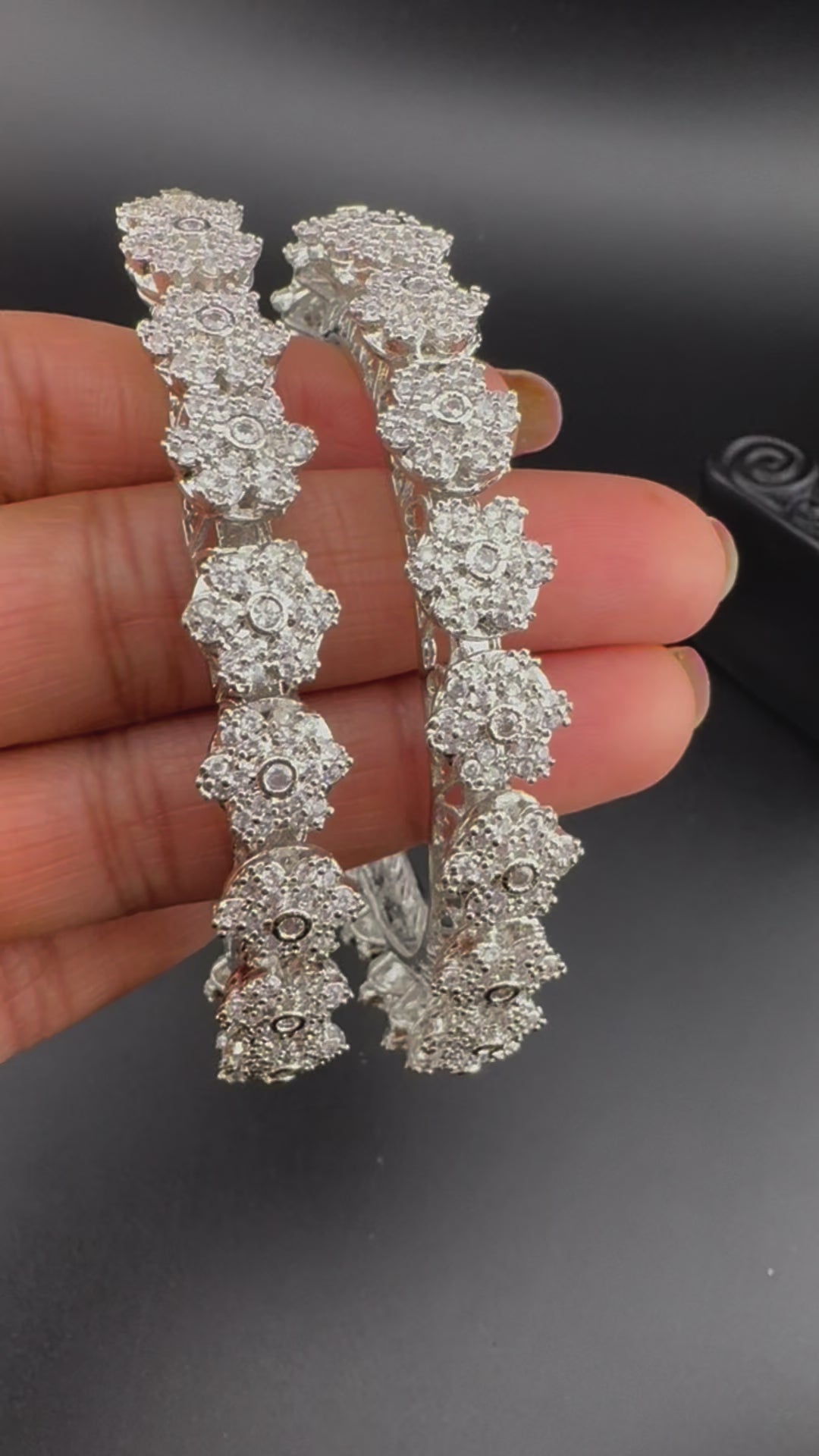 Silver Crystal and Cubic Zirconia bangle is Designer inspired bangles set of 2/Indian Kada set