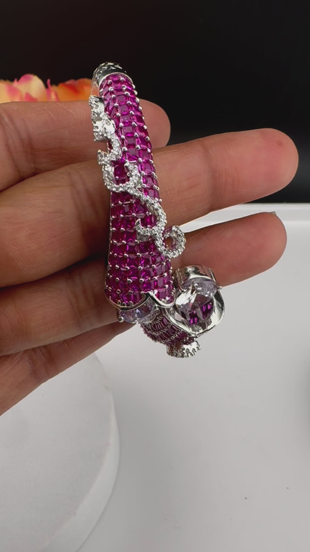 Premium Quality Cubic Zirconia in Nano setting Designer inspired Openable Bracelet/Adjustable Bracelet/Indian jewelry/Silver CZ Bracelet