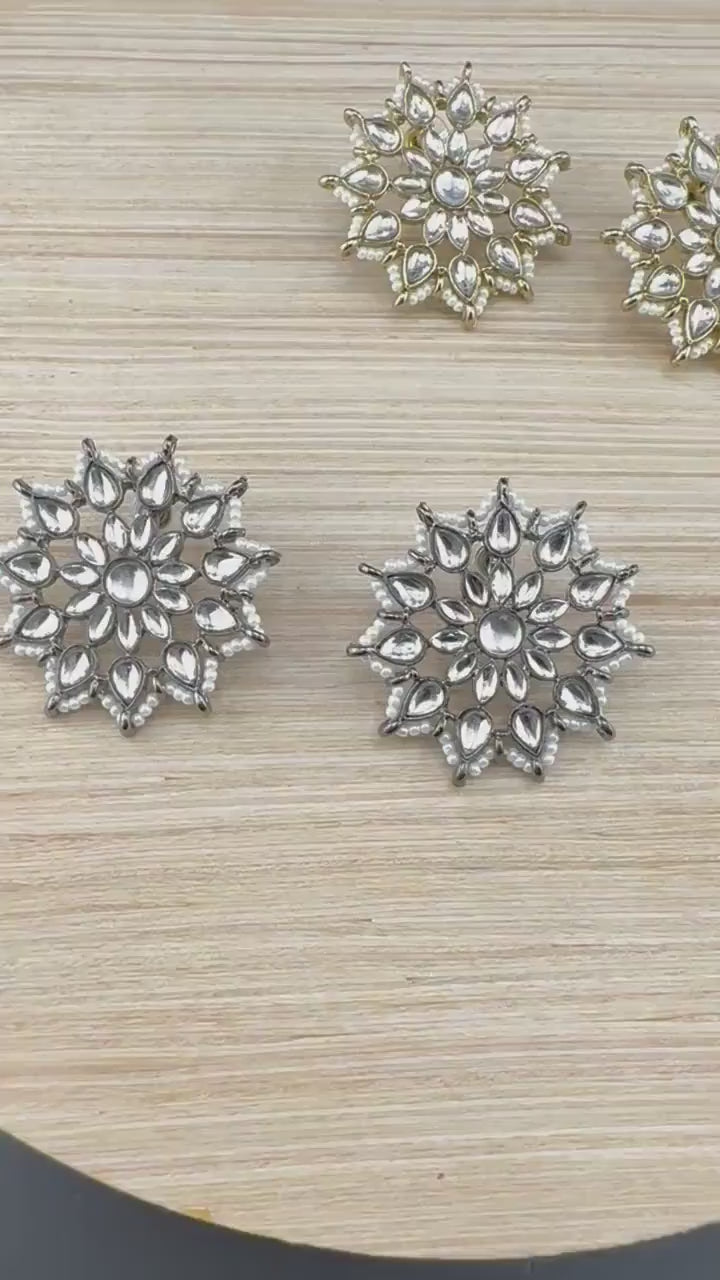 Kundan and Pearls Big Studs Earrings