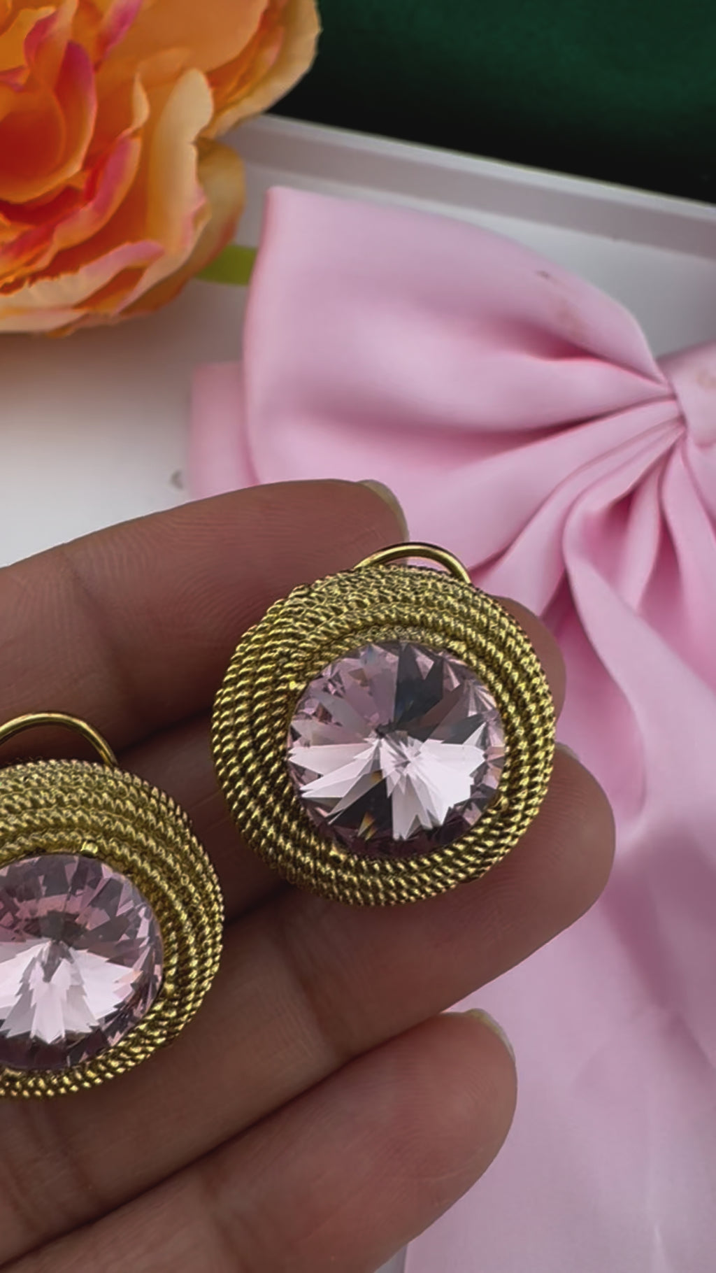 Premium Stud Cubic Zirconia and Crystal stone, gold color, Swarovski Inspired Statement earrings/Partywear earrings/Lightweight Studs tops