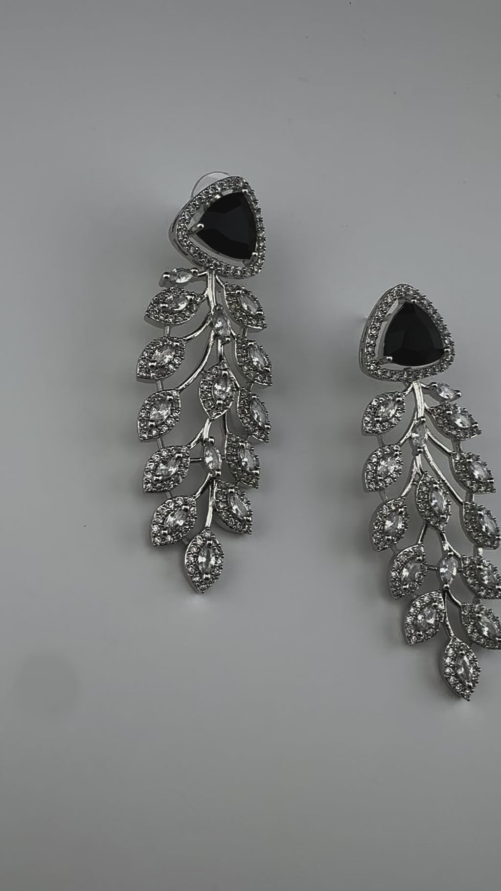 Leaf style Premium Cubic Zirconia, Crystal, Natural stone in silver color Long earrings