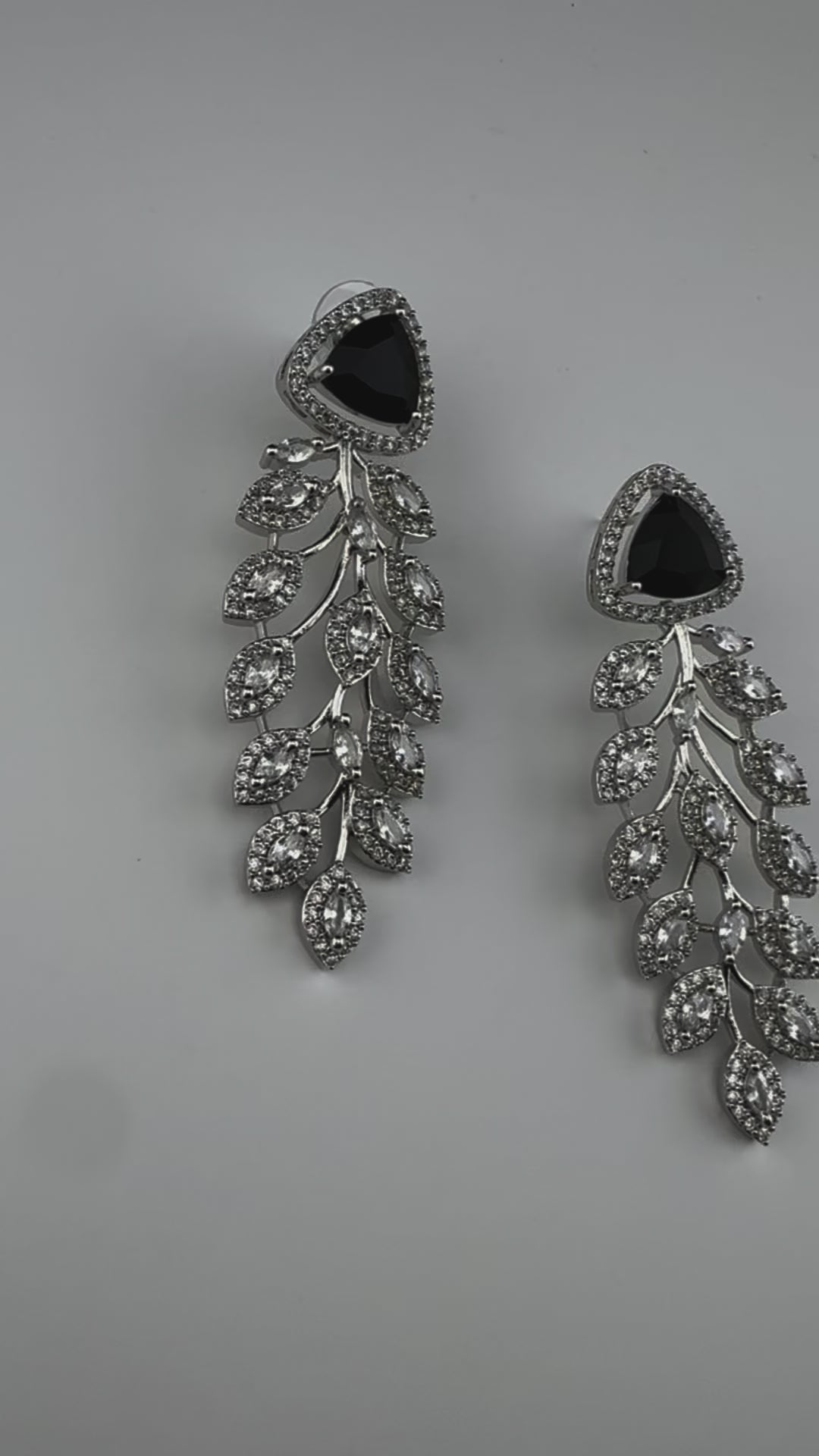Leaf style Premium Cubic Zirconia, Crystal, Natural stone in silver color Long earrings