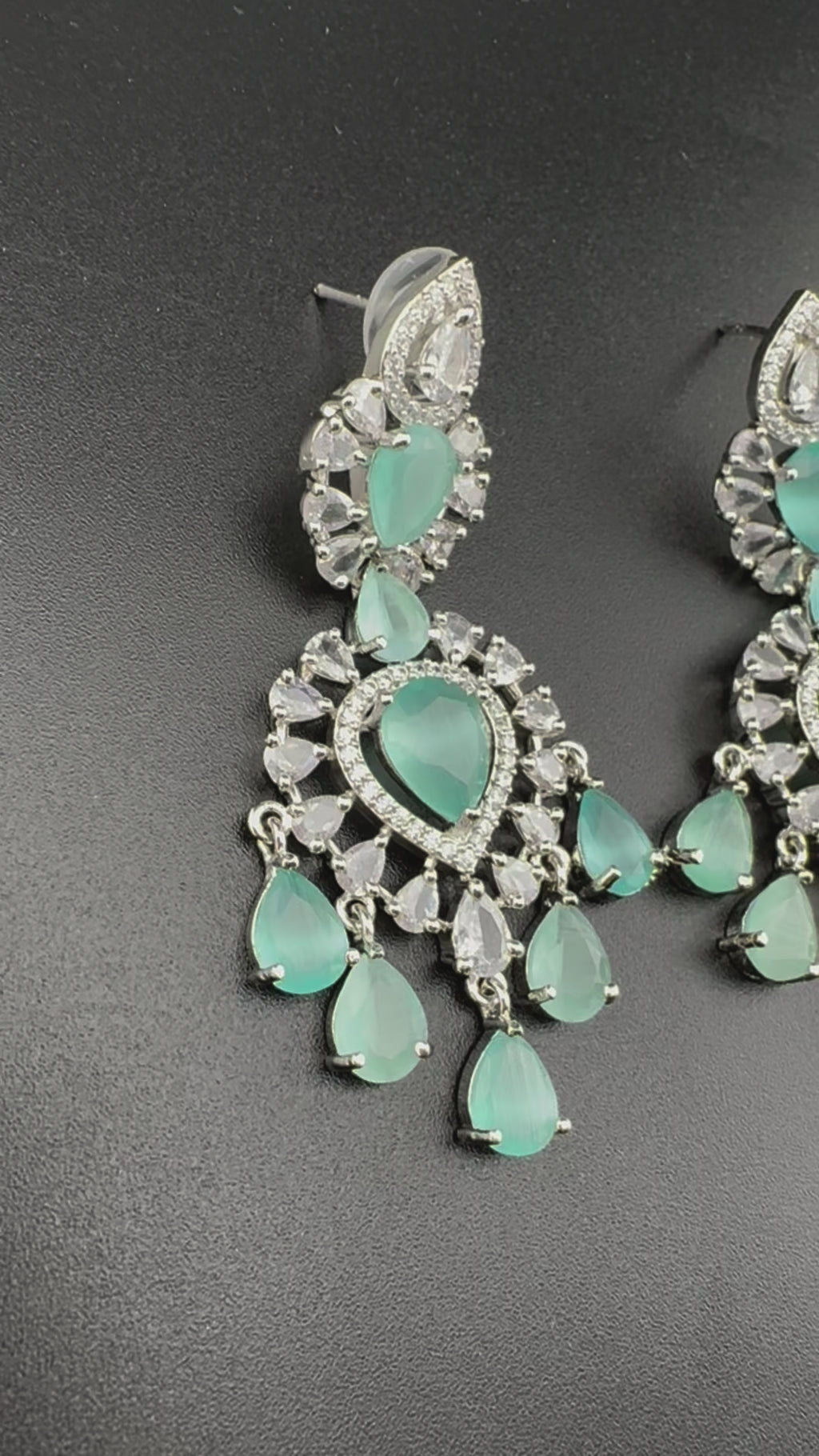 Premium Cubic Zirconia with Crystals and Stones is designer Inspired Statement Drop Dangle Long earring/Chand bali