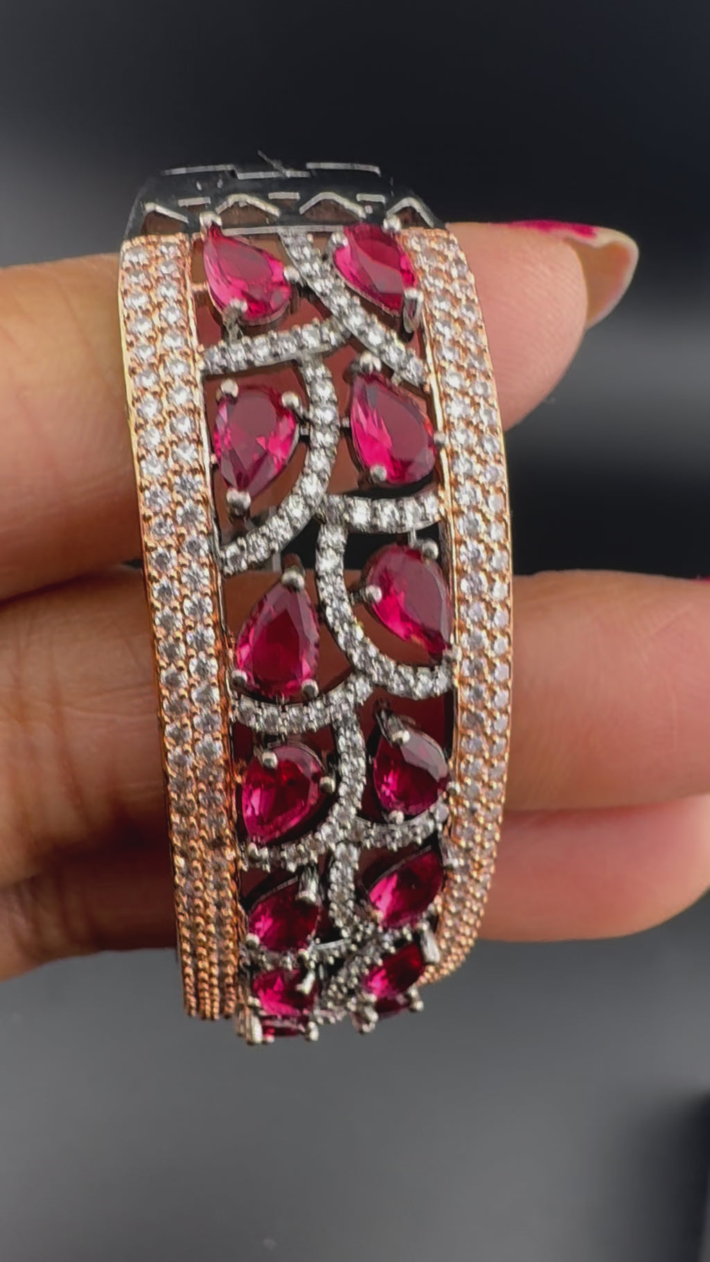 Single Victorian Openable Designer bracelet with crystal stones, Cubic Zirconia in unique Nano setting/single bangle/Fits size upto 2.6"