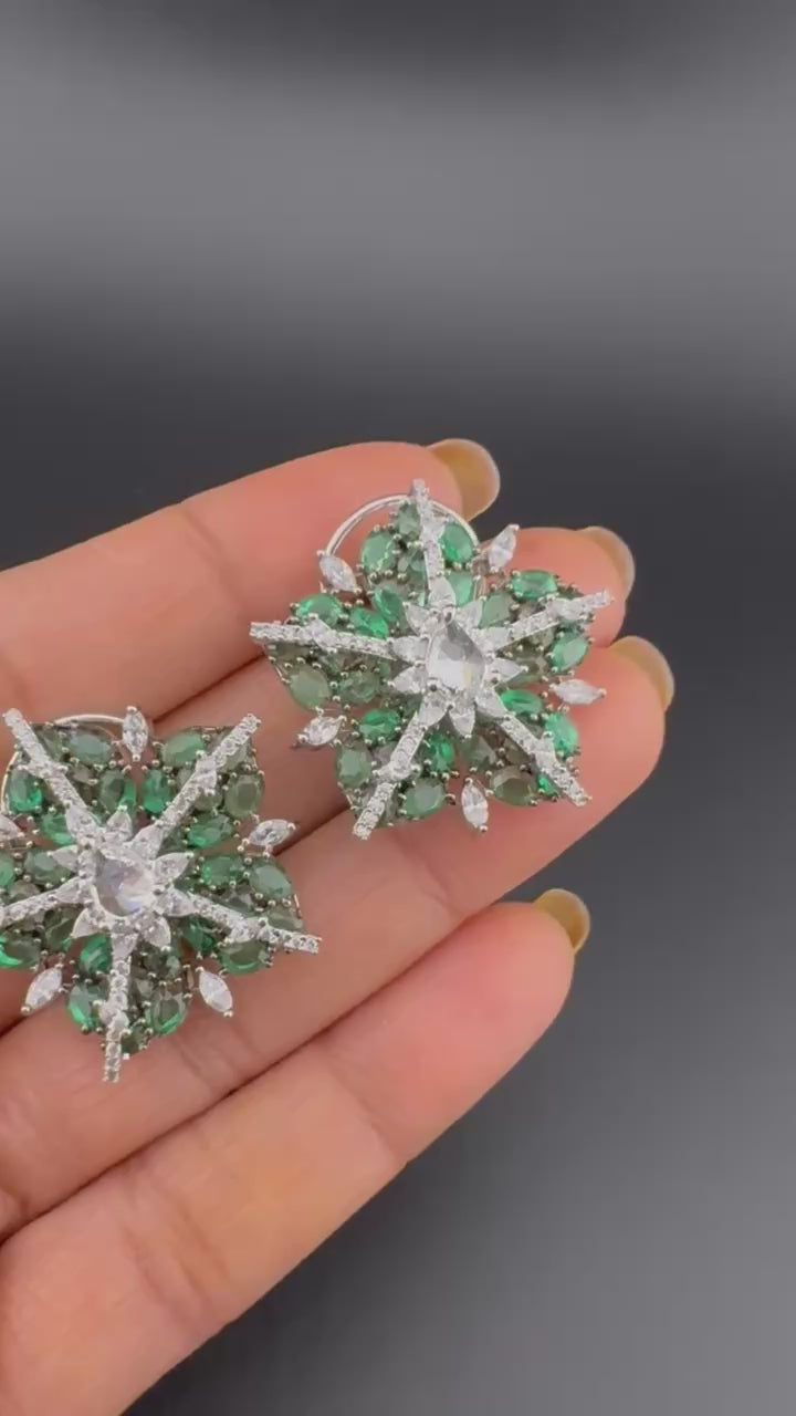 Premium Nano Setting Cubic Zirconia, Crystal stones in Unique setting is Victorian designer Inspired Statement Oversized Stud earrings