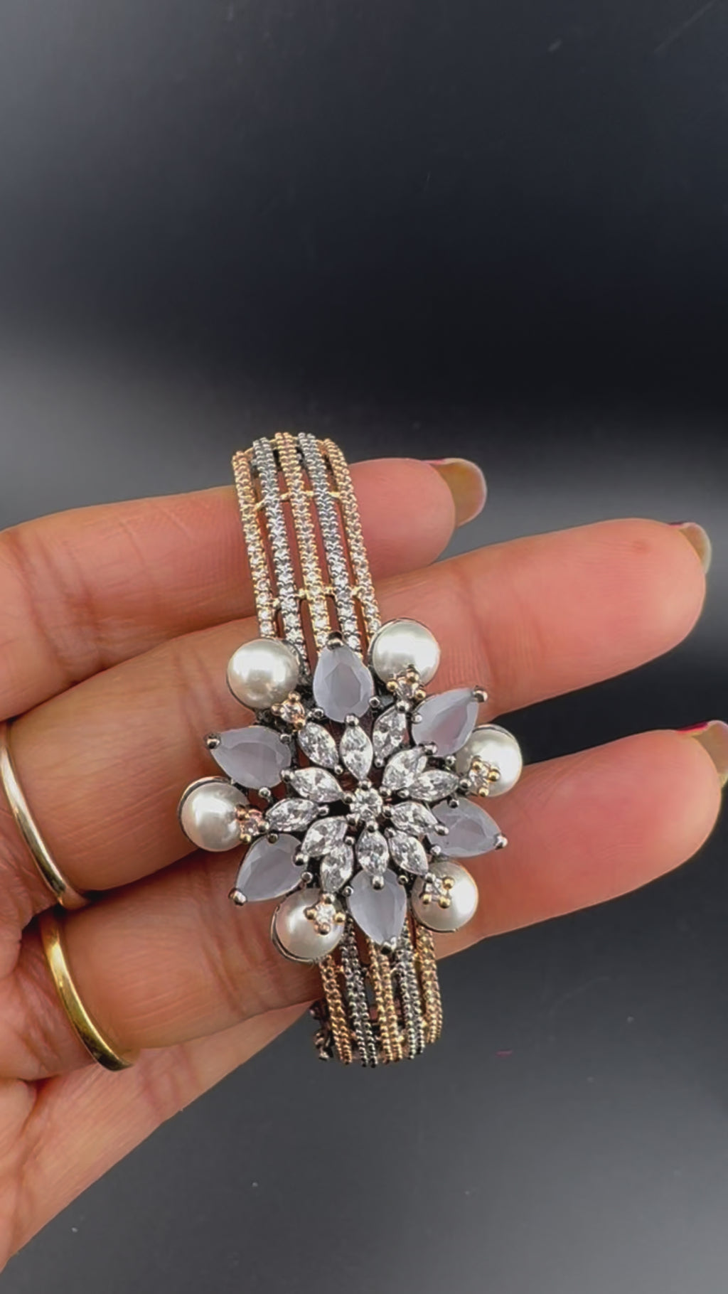 Openable Stone and Cubic Zirconia Bracelet Designer inspired Bracelet bangle Fits upto 2.6" wrist size