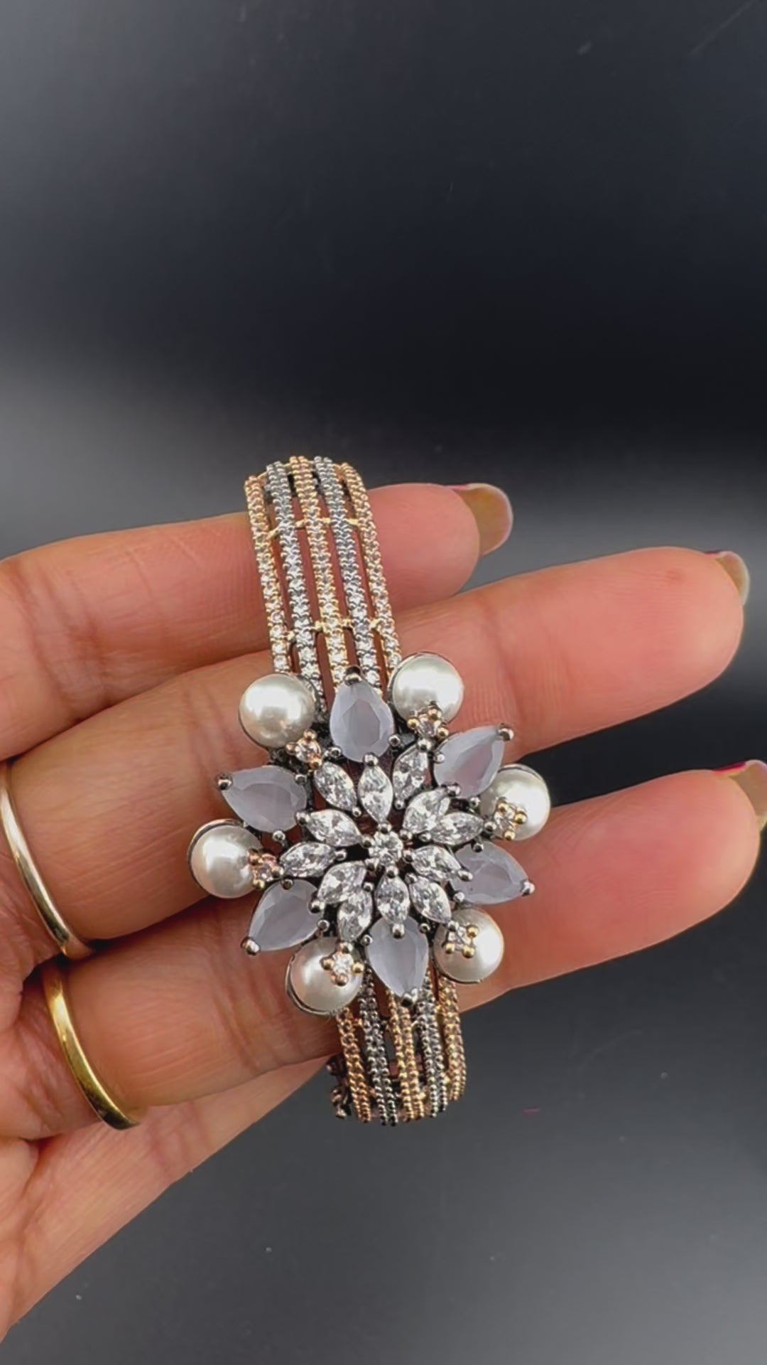 Openable Stone and Cubic Zirconia Bracelet Designer inspired Bracelet bangle Fits upto 2.6" wrist size