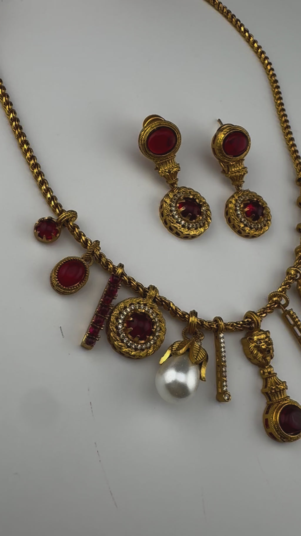 Sabyasachi Inspired Necklace set in matt gold, Pearls and natural stones/Contemporary necklace set/Indian jewelry/Unique necklace set