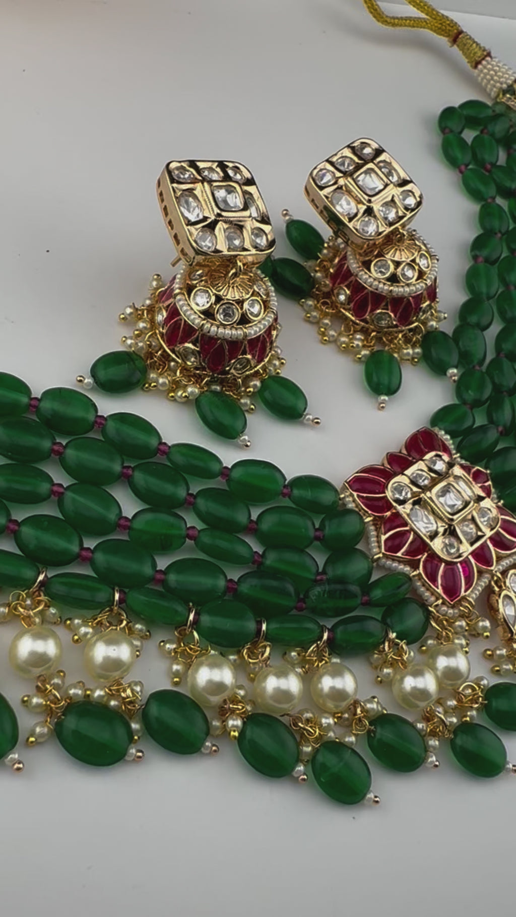 Premium Quality Tyaani inspired Pachi kundan choker Necklace set with jhumka earrings/Sonakshi wedding necklace/emerald green choker set