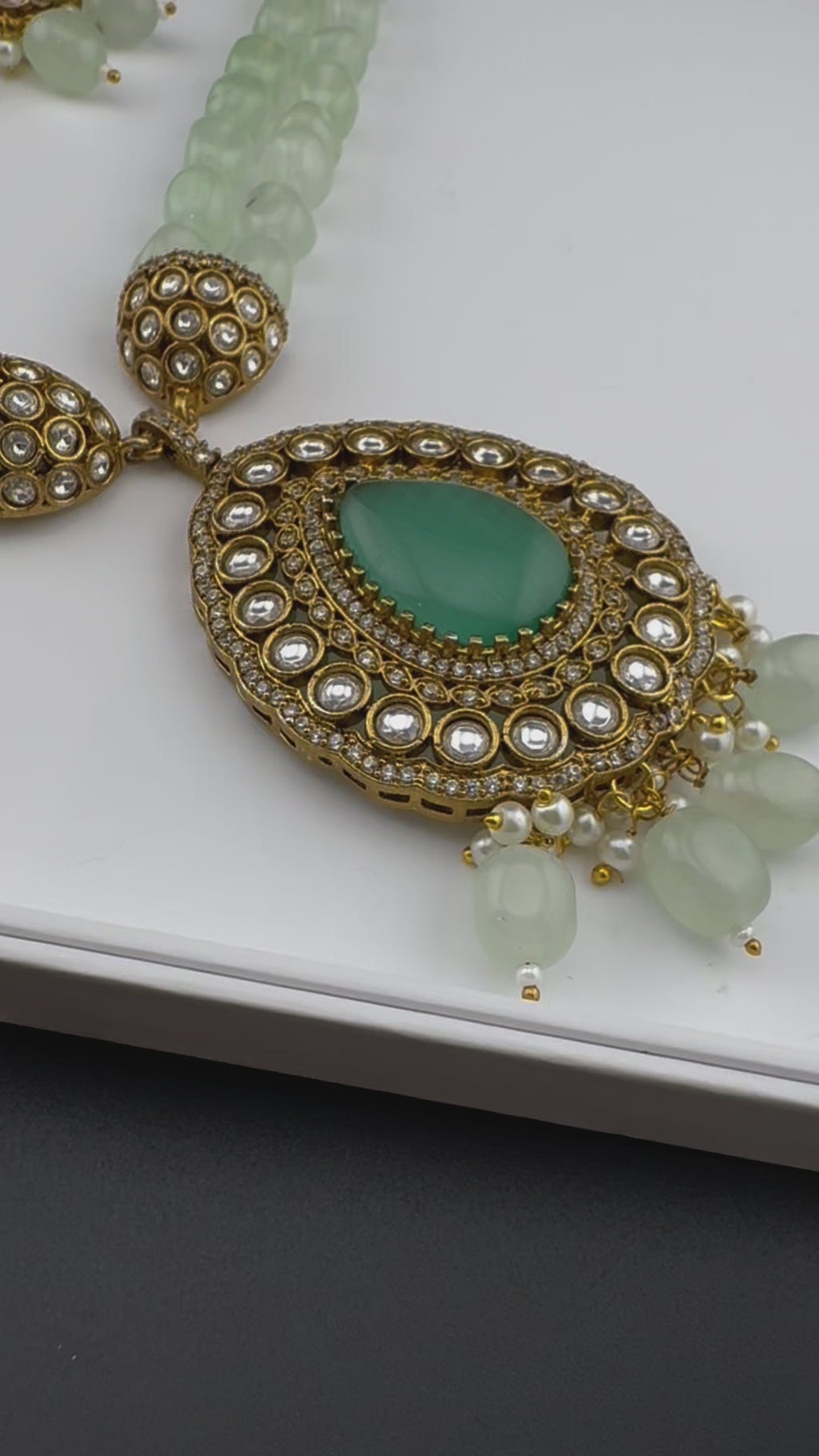 Premium Quality fusion Long Necklace with natural stone, kundan and Beads with beautiful earrings/Contemporary long Necklace set/Party wear