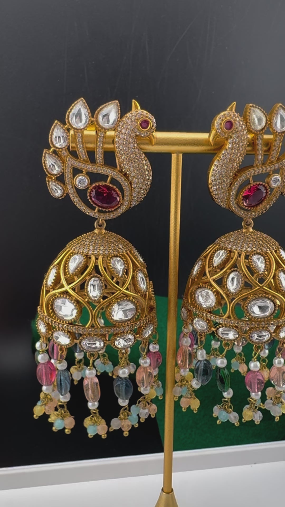 Premium Quality multicolor stones and pearls oversized in Matt Gold is Amrapali inspired designer Jhumka earrings/Indian earring/Bridal