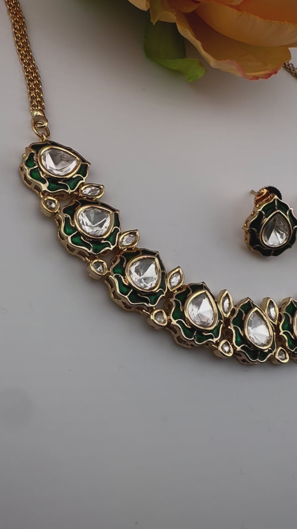 Premium Quality Tyaani Kundan Italian Mina Necklace set with stud earrings/Indian necklace/bridal/Bridesmaids gift/High gloss Enamel