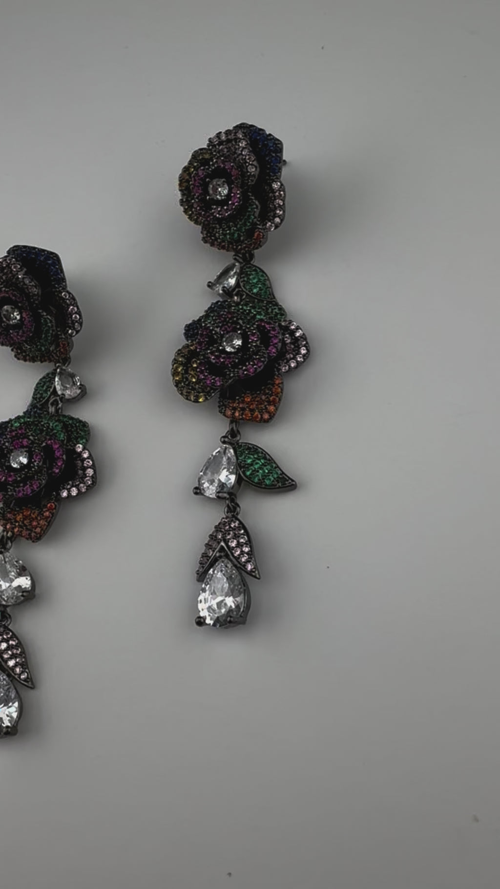 Unique Nano Setting Cubic Zirconia Multicolor Long Rose Earrings