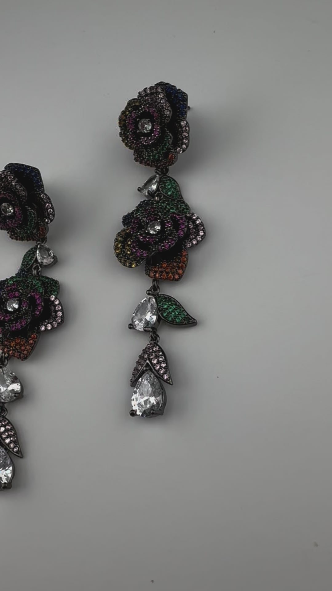 Unique Nano Setting Cubic Zirconia Multicolor Long Rose Earrings