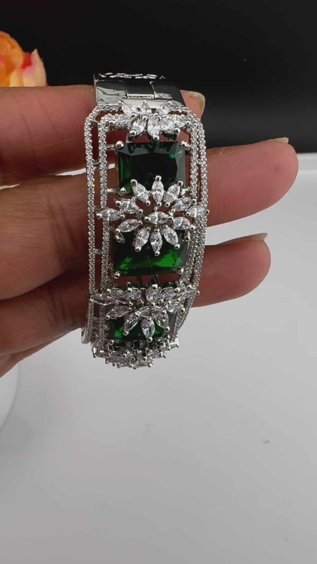 Premium Silver color Openable Designer bracelet with crystal stones, Cubic Zirconia in unique Designer setting/single bangle/Bracelet Bangle