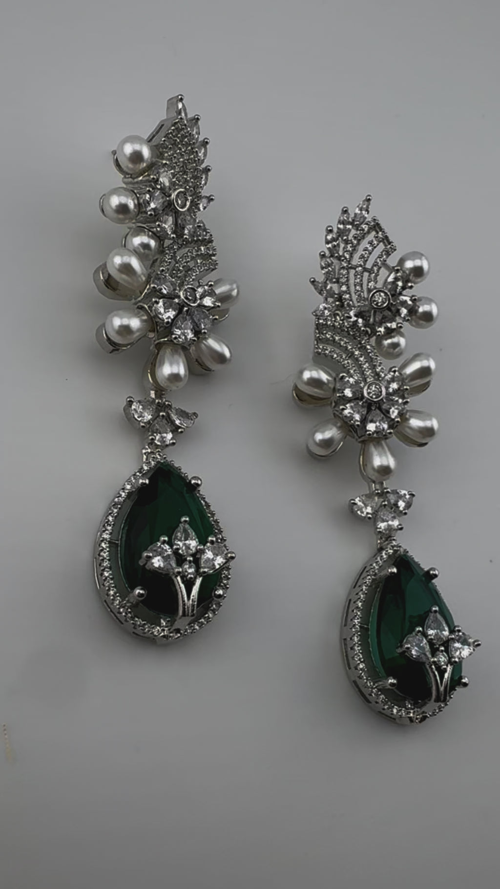 Premium Nano Setting Cubic Zirconia with Pearls is designer Inspired Statement Drop Dangle Long earring