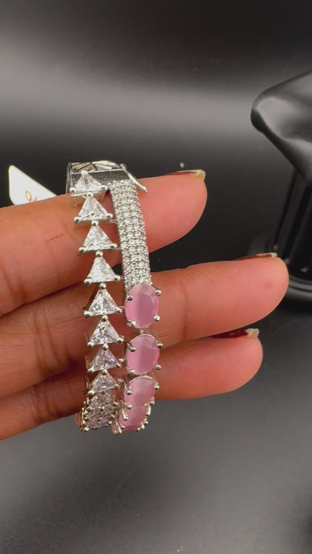 Silver color Openable Designer bracelet with crystal stones, Cubic Zirconia in unique setting