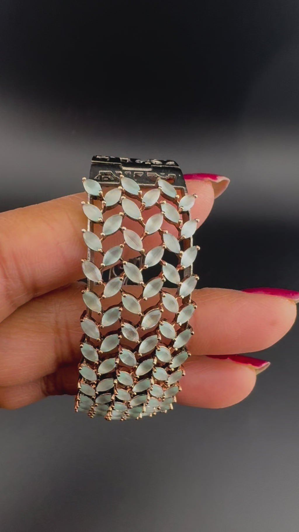 Openable Broad Stone and Cubic Zirconia Bracelet Designer inspired Bracelet bangle Fits upto 2.6" wrist size