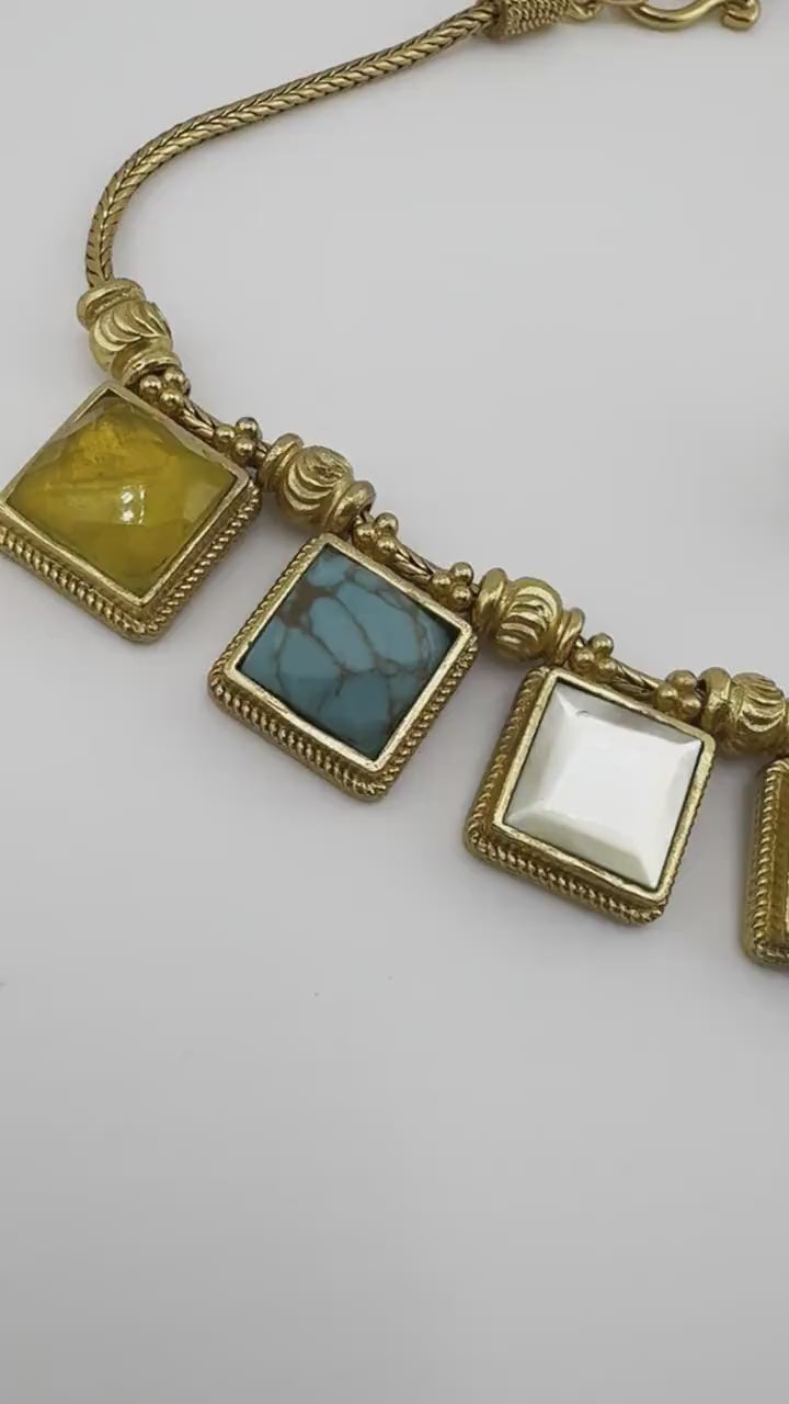 Premium Necklace in Multicolor stone, Kundan in Matt Gold with studs earring