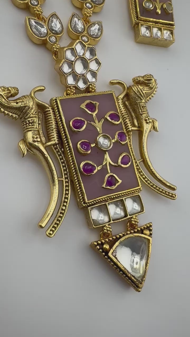 Pink Amrapali Inspired, Premium Quality Inlay work on natural stone long Necklace set