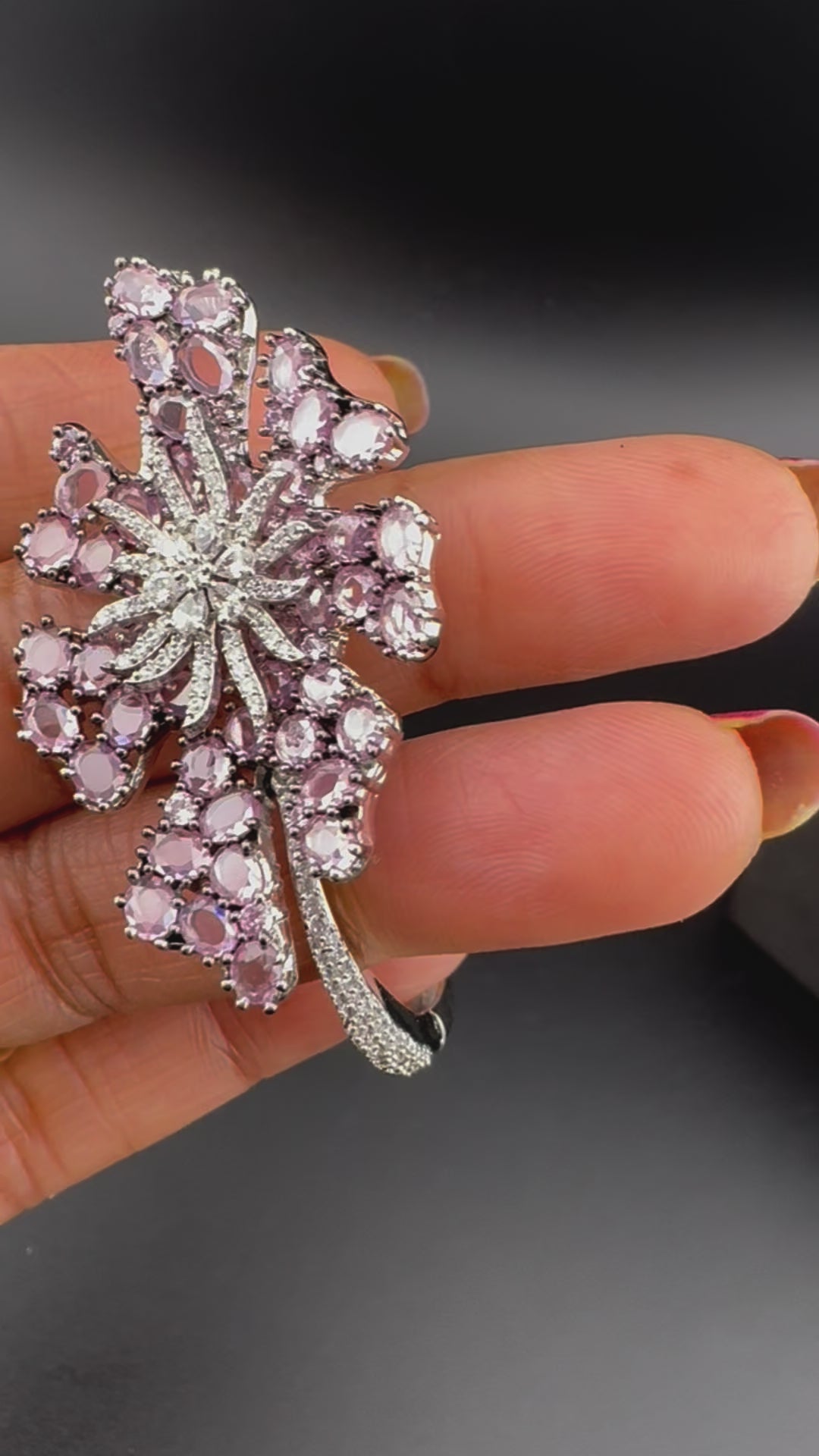 Single Silver Openable Designer bracelet with crystal stones, Cubic Zirconia, pearls in unique setting/single bangle/Fits size upto 2.6"