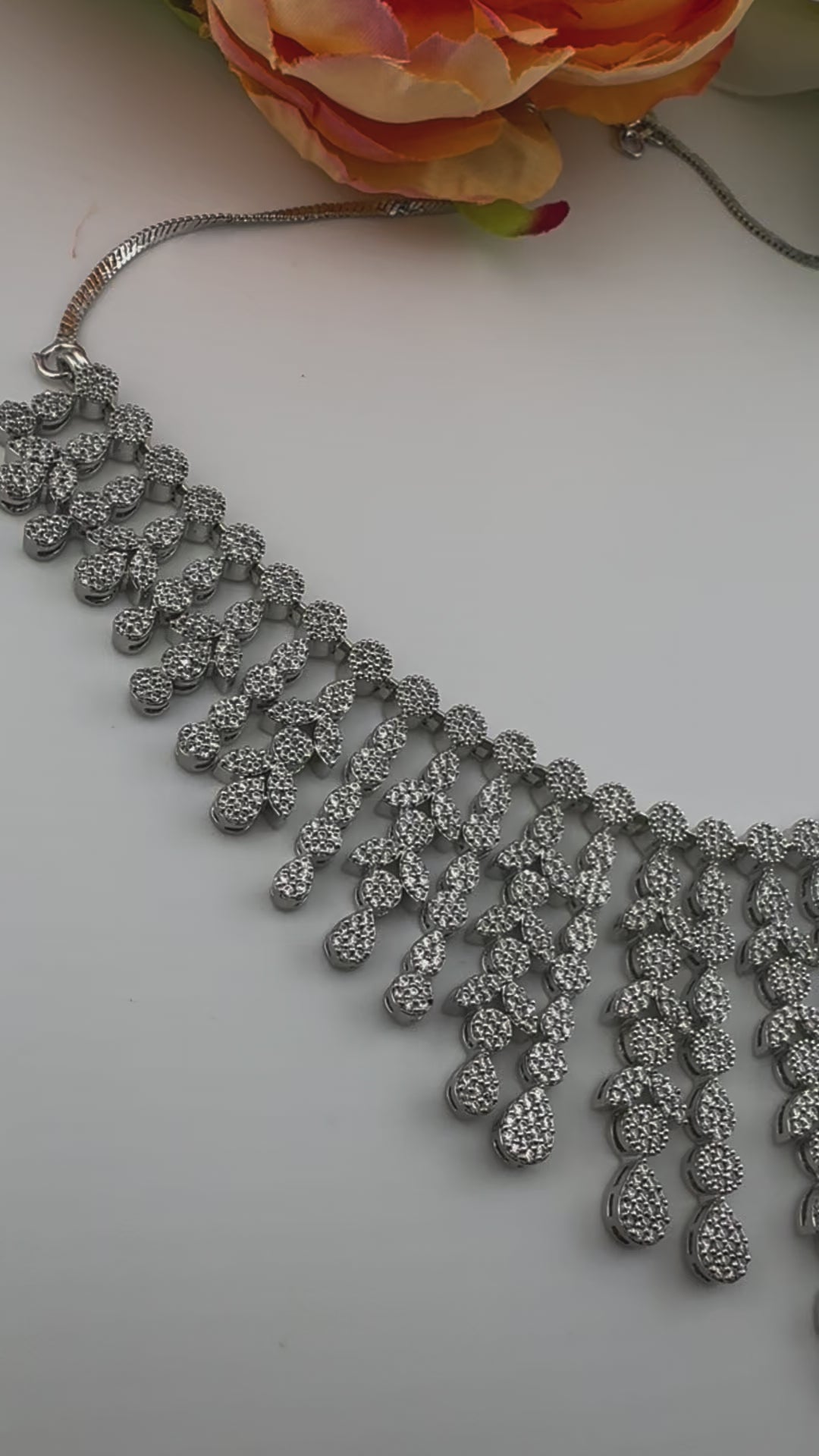 Premium American Diamond, Cubic Zirconia Bridal Collar Necklace with long earrings