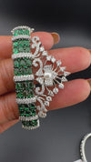 Single Silver Openable Designer bracelet with crystal stones, Cubic Zirconia, pearls in unique setting/single bangle/Fits size upto 2.6"