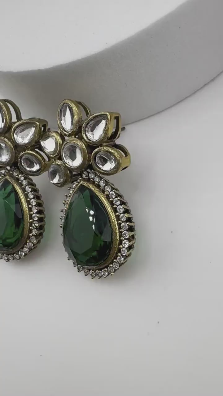 Small Drop earrings With Kundan, Stone and Cubic Zirconia