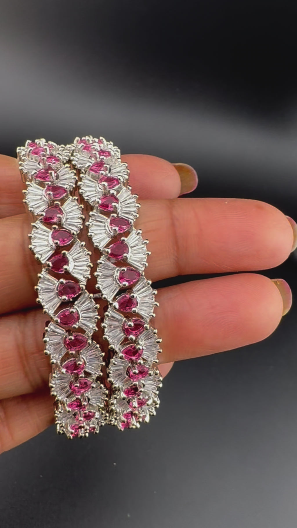 Silver Crystal and Cubic Zirconia bangle is Designer inspired bangles set of 2/Indian Kada set