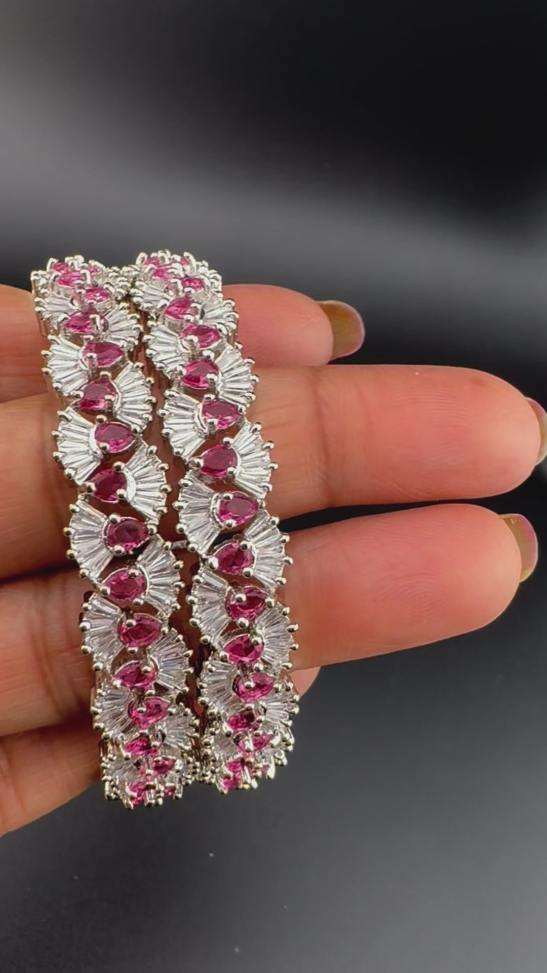 Silver Crystal and Cubic Zirconia bangle is Designer inspired bangles set of 2/Indian Kada set