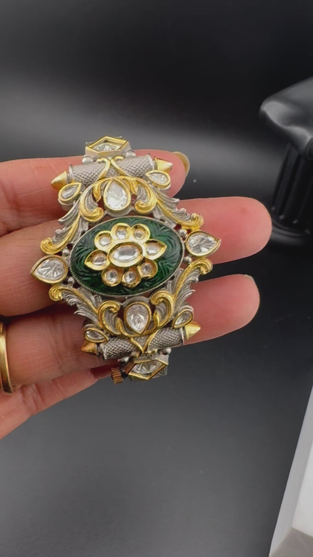 Openable Victorian Stone and Kundan Bracelet Designer inspired Bracelet Broad bangle