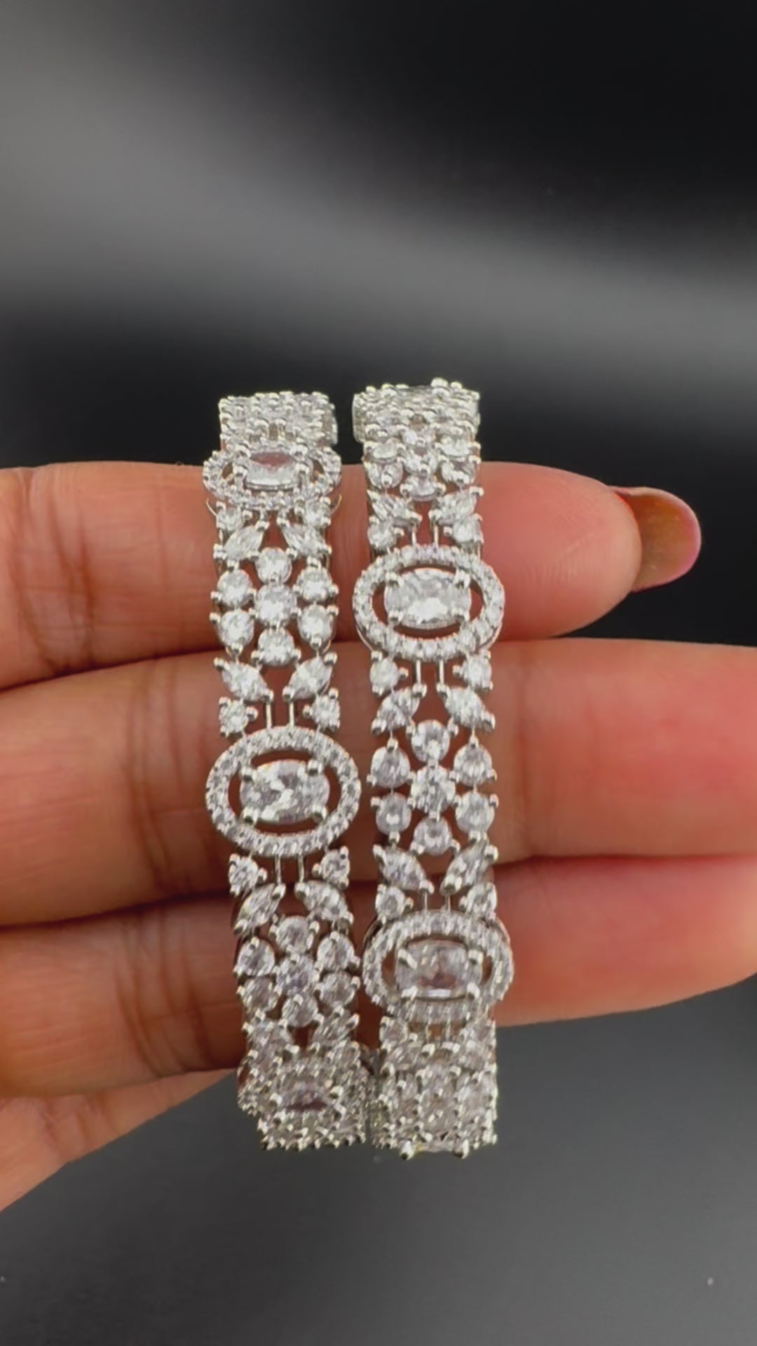 Silver Crystal and Cubic Zirconia bangle is Designer inspired bangles set of 2/Indian Kada set