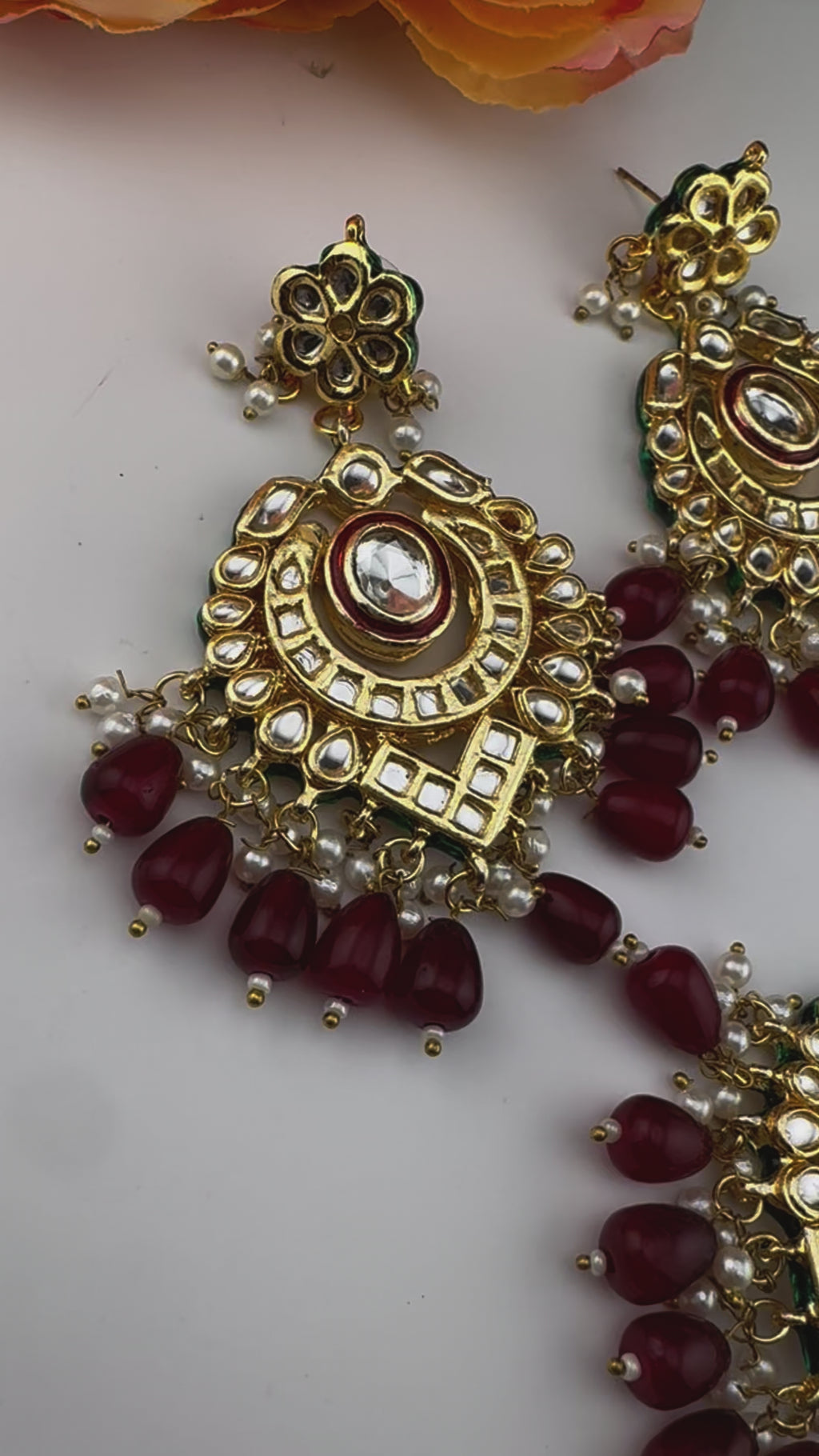 Premium Quality Kundan and pearls Gold plated designer inspired long chandbali earrings with Tikka/Indian earring/Bridal Jewelry (Copy)