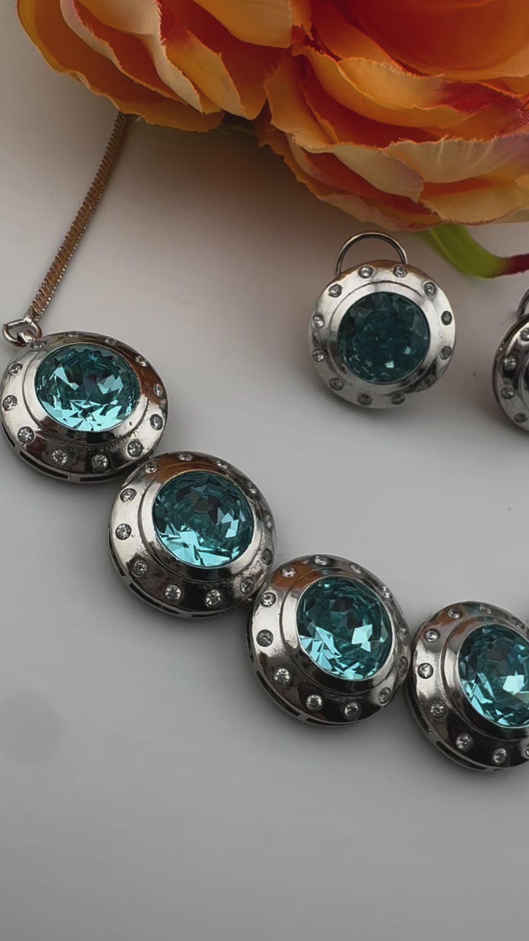 Premium High Shine Swarovski crystals, Cubic Zirconia Modern Necklace with long earring/Indian jewelry/Collar Necklace set/Bridal necklace