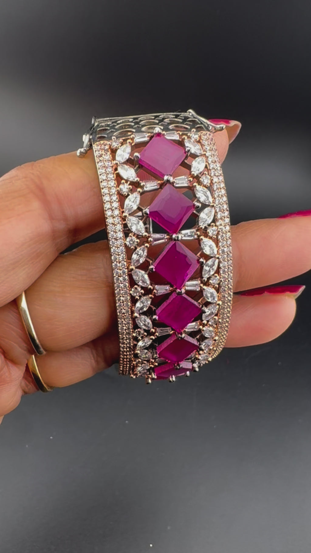 Single Victorian Openable Designer bracelet with crystal stones, Cubic Zirconia in unique Nano setting/single bangle/Fits size upto 2.6"