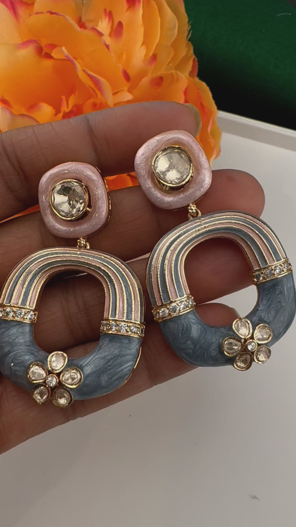 Premium uncut kundan and Cubic Zirconia with Enamel Italian Minakari is a designer dangle earrings/Indian earring/Bridal Jewelry/Designer