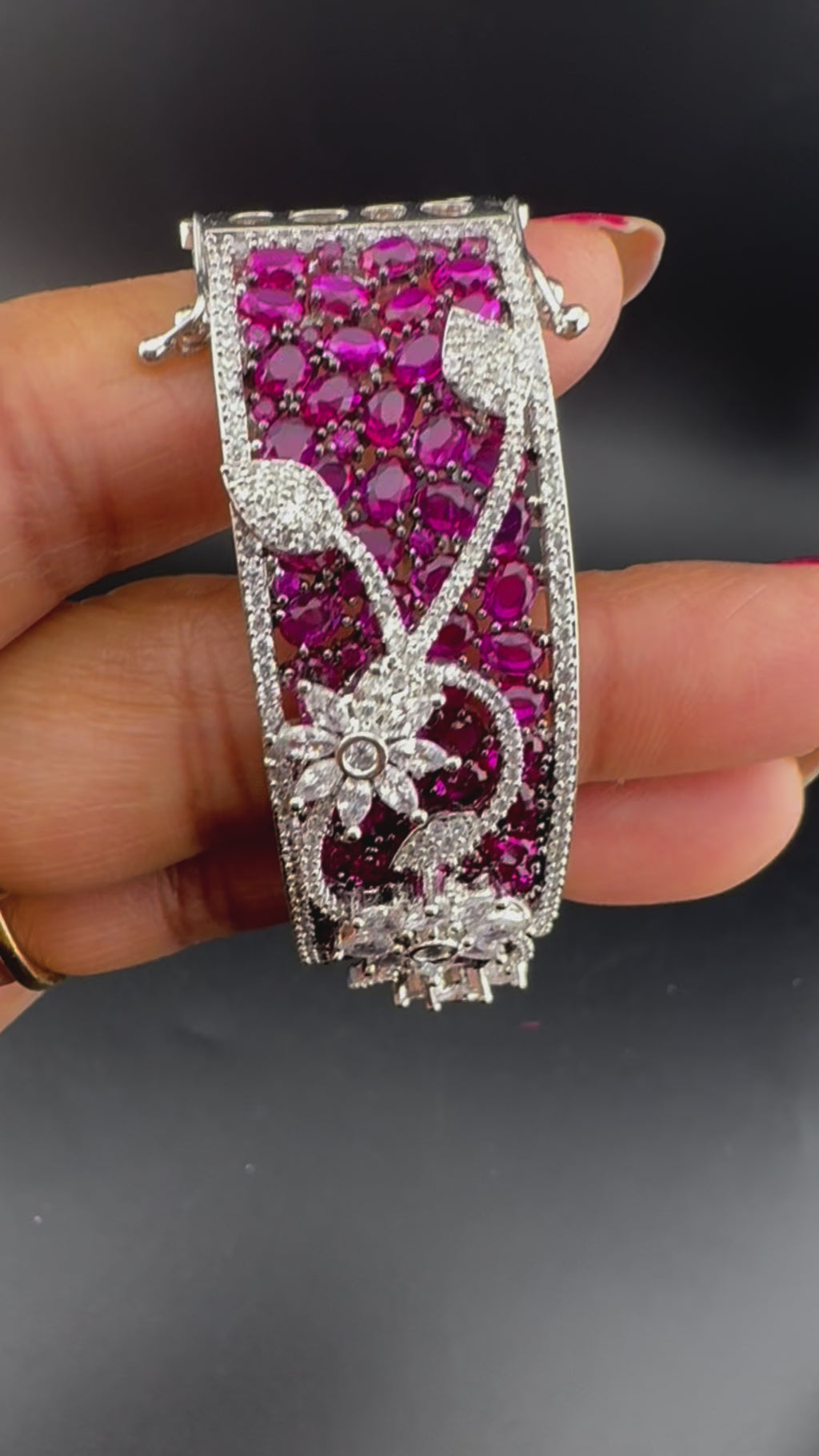 Single Silver Openable Designer bracelet with crystal stones, Cubic Zirconia in unique Nano setting/single bangle/Fits size upto 2.6"